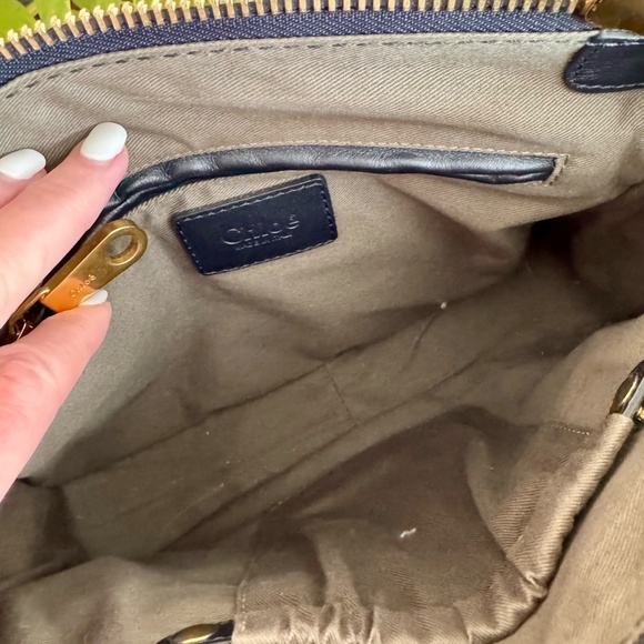 Chloé Navy Embossed Crocodile Leather Top Handle Bag w/Shoulder strap - Picture 6 of 10